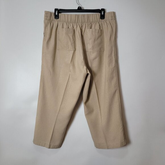 Per Se Beige Linen Blend Cropped Pants With Drawstring Waist Lg - Picture 4 of 10